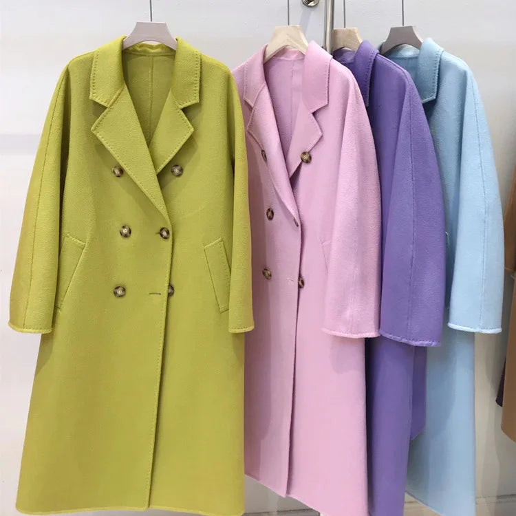 Wool Blends Autumn and Winter Luxury 2023 New Double-sided Cashmere Overcoat Women's Long Length High-end Lapel Coats with Belt