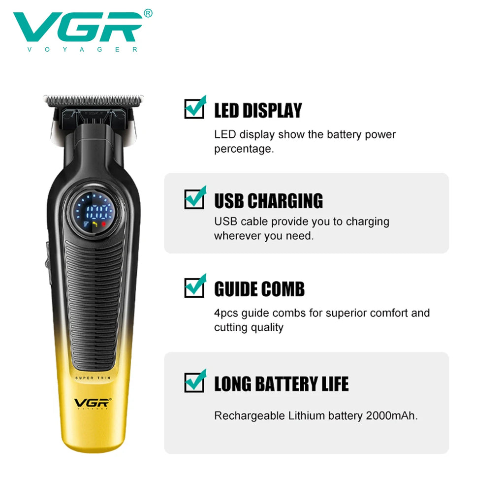 VGR Hair Cutting Machine Cordless Trimmer Electric Hair Clipper Rechargeable Haircut Barber Professional Trimmer for Men