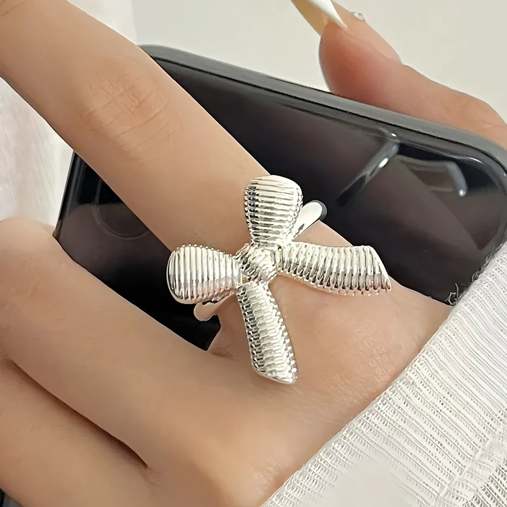 VENTFILLE 925 Sterling Silver Flower Lace Ring Korean Fashion Opening Inlaid CZ Adjustable Rings Valentine's Day Gift