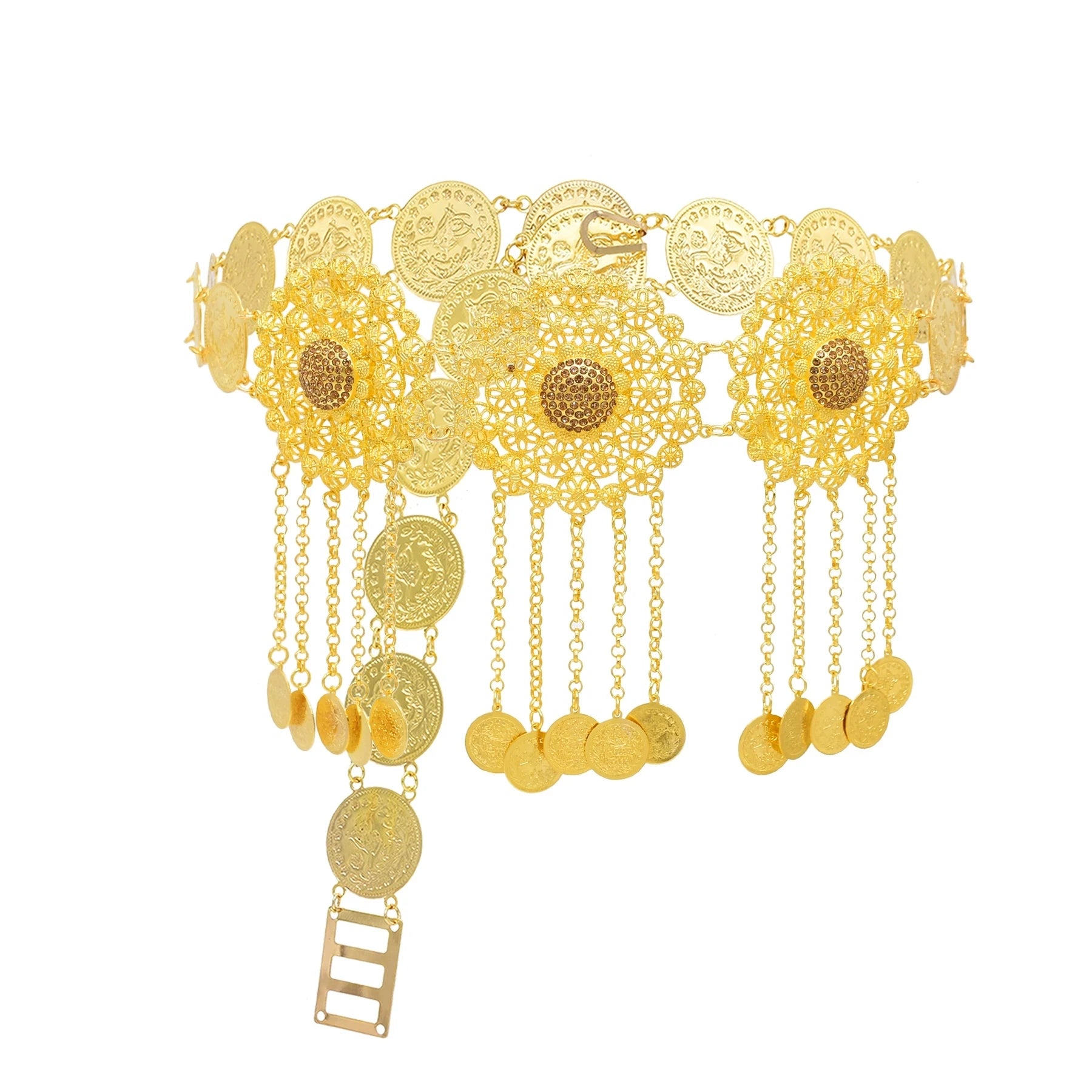 Golden Coins Metal Belts India Belly Dance Moroccan Waist Chain Afghan Turkish Kurdistan National Dress Body Jewelry for Women