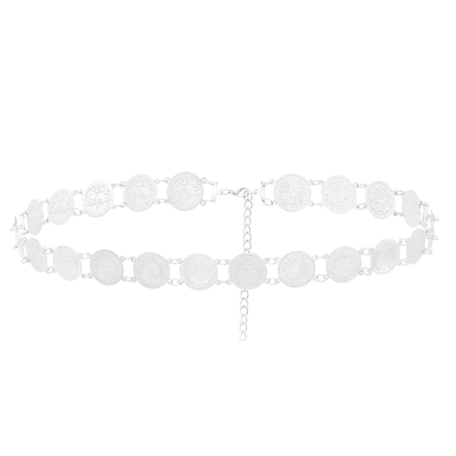 Indian Arab Metal Waist Chain Large French Coin Waist Belt Carved Flower Belly Chains Algeria Traditional Holiday Party Jewelry