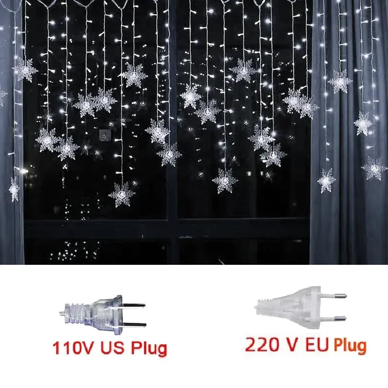 3.2M Christmas Snowflake Curtain Lights - LED Flashing Fairy String Lights, Waterproof for Holiday Party Wedding Xmas Tree Decor