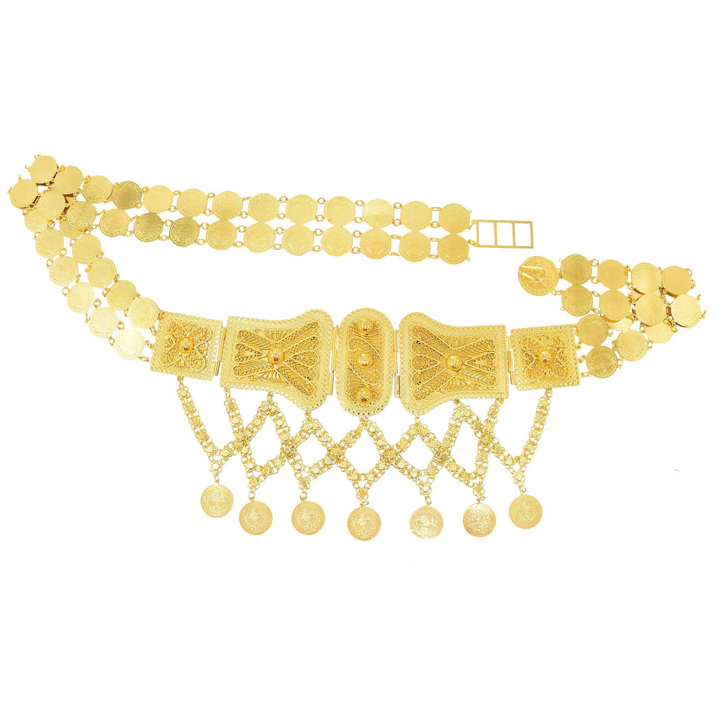 Indian Arab Metal Waist Chain Large French Coin Waist Belt Carved Flower Belly Chains Algeria Traditional Holiday Party Jewelry