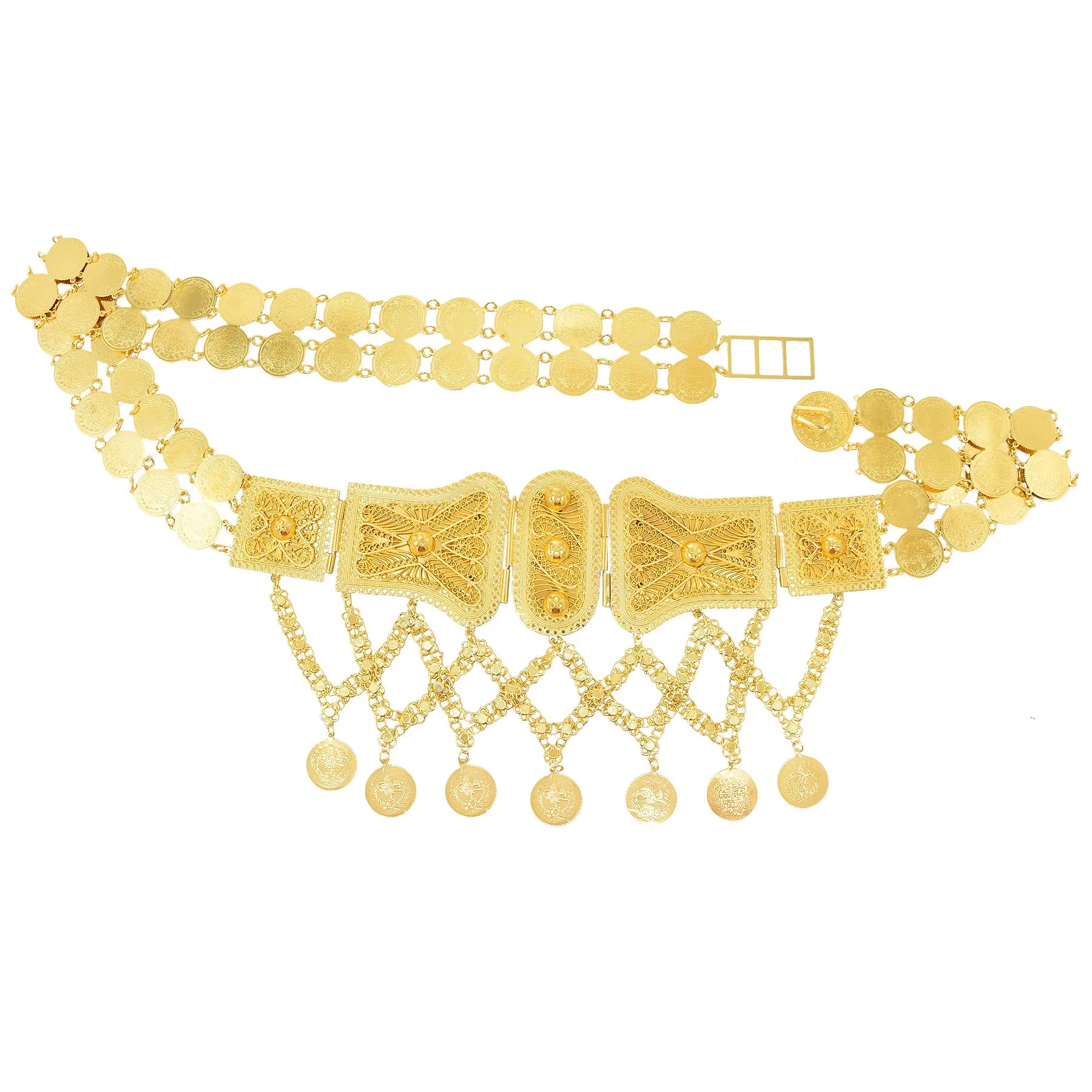 Indian Arab Metal Waist Chain Large French Coin Waist Belt Carved Flower Belly Chains Algeria Traditional Holiday Party Jewelry