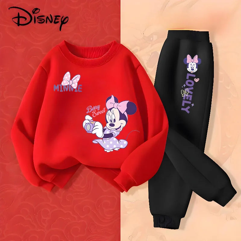 Long Sleeve Children's Clothing Sets Spring New Disney Girls' Pullover Long Pant Two Piece Suit Minnie Printed Kids Tracksuit