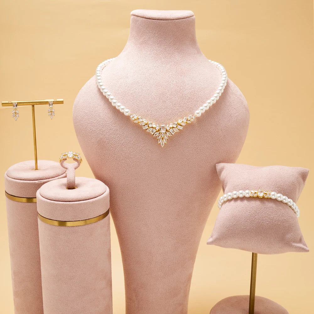 IN JEWELIFE Pearl JewelrySets for Women Cubic Zircon Set Full Jewellery Woman Saudi Arabia Wedding Party Dress Suit Accessory