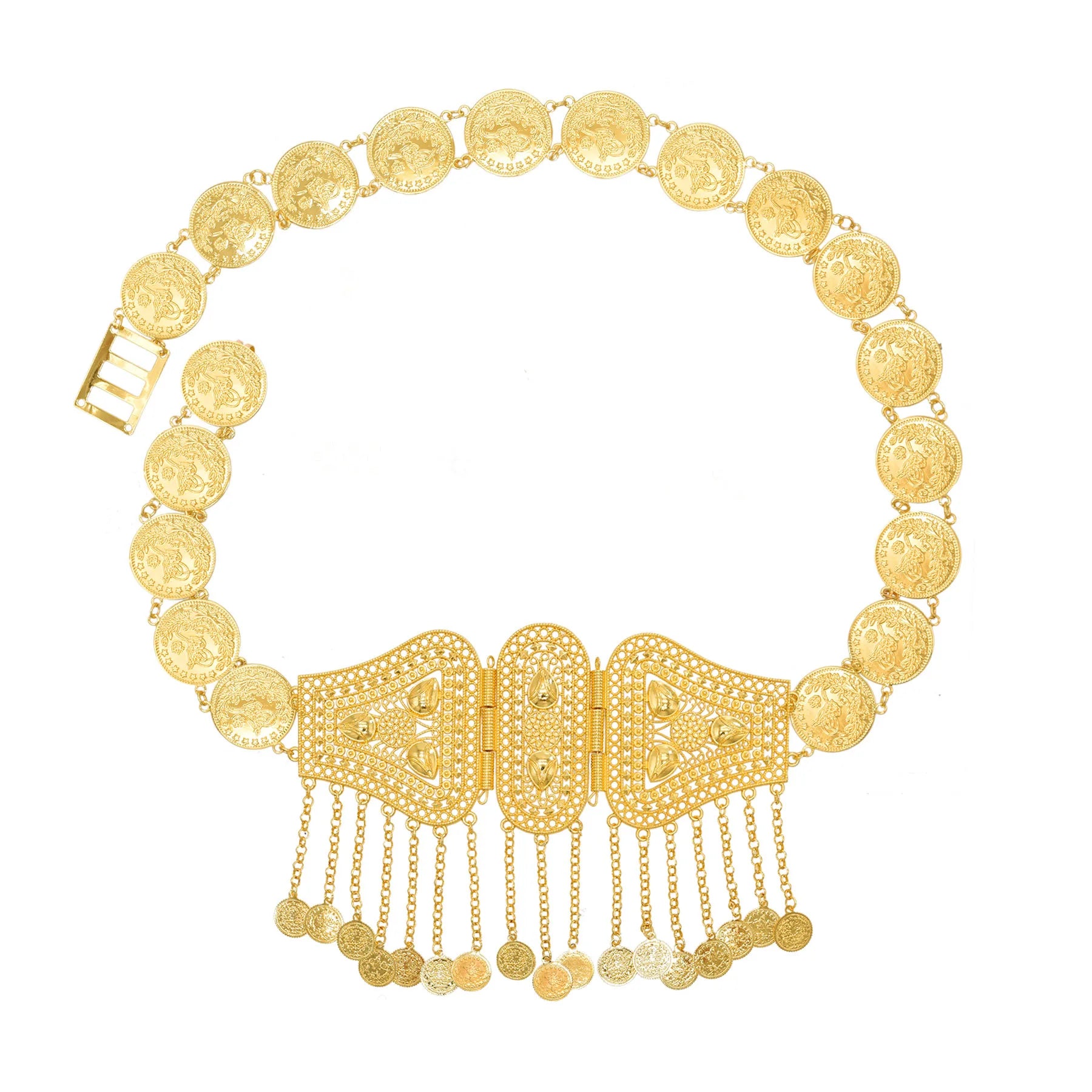 Golden Metal Coin Long Chain Belts for Women India Belly Dance Morocan Afghan Turkish Kurdistan National Dress Waistband Jewelry