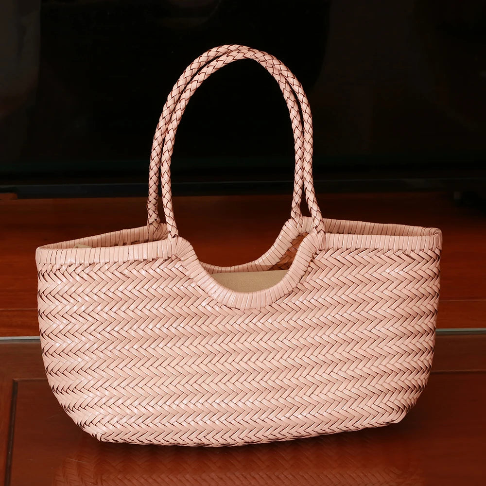 Handbags Women's Genuine Leather Shoulder Bag Weaving Casual Shopping Bag Vintage Big Tote Purse Cowhide Cross Hand Bags Lady