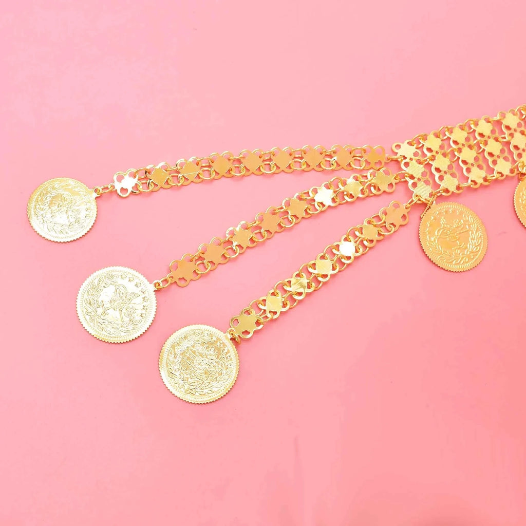 Golden Coins Tassel Body Chain Kurdish India Ethnic Dance Clothing Accessories Fashion Arab Turkey Afghan Bride Wedding Jewelry