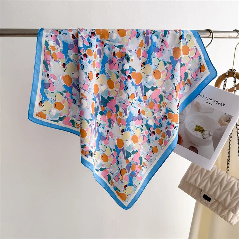 70cm Square Lemon Print Yellow Square Silk Scarf Casual Elegant Thin Breathable Neck Women Windproof Head Wrap Hair Scarves