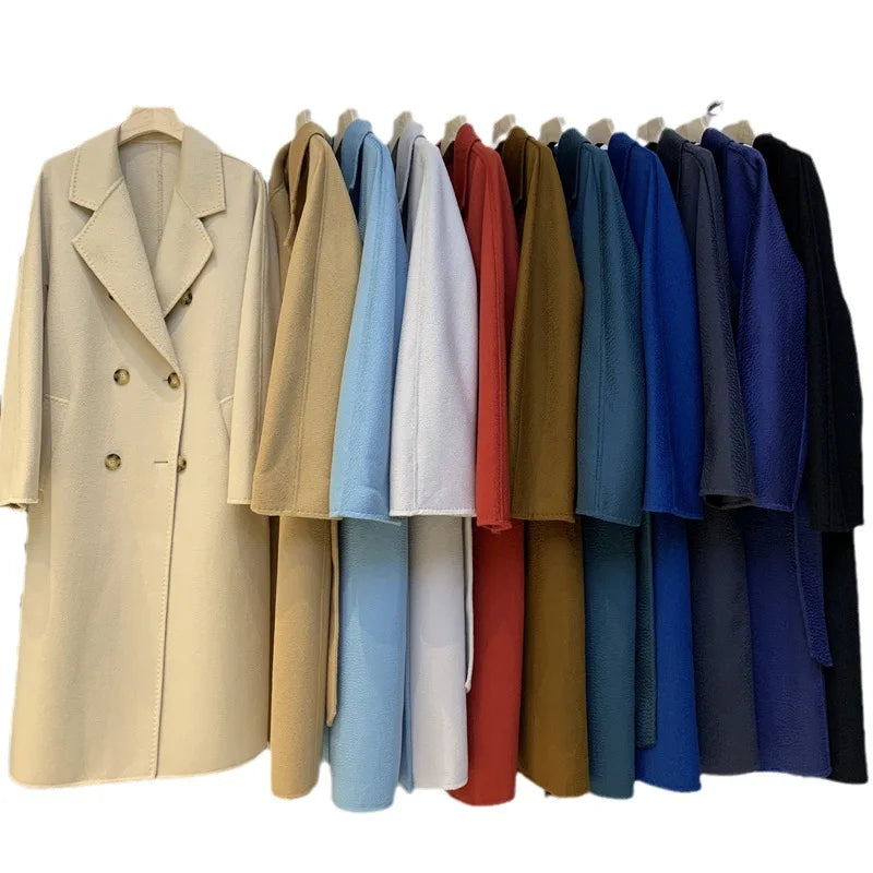 Wool Blends Autumn and Winter Luxury 2023 New Double-sided Cashmere Overcoat Women's Long Length High-end Lapel Coats with Belt