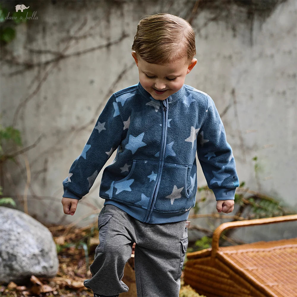 Dave Bella Children's Coat Boys Girls Baby Fleece Outerwear Autumn Sweet Cute Print Tops Outdoor Soft Comfortable Sport DB396-EE