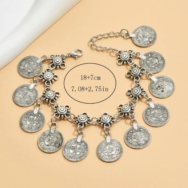 Vintage Bohemian Coin Tassels Anklet Chain for Women Fashion Bangle Ethnic Jewelry for Beach and Festival Wear