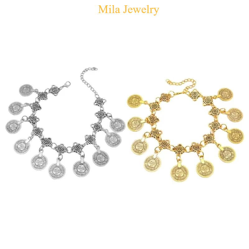 Vintage Bohemian Coin Tassels Anklet Chain for Women Fashion Bangle Ethnic Jewelry for Beach and Festival Wear