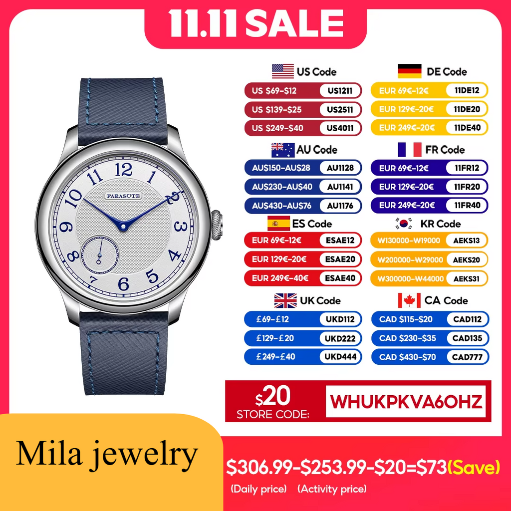 FARASUTE NEW Machinery Men Watch Salmon Dial St17 Manual Mechanical Watch Small Second Vintage Bonklip Bracelet